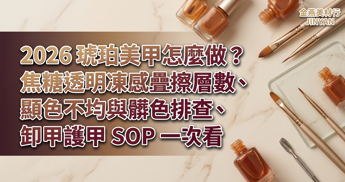 2026 琥珀美甲怎麼做？焦糖透明凍感疊擦層數、顯色不均與髒色排查、卸甲護甲 SOP 一次看